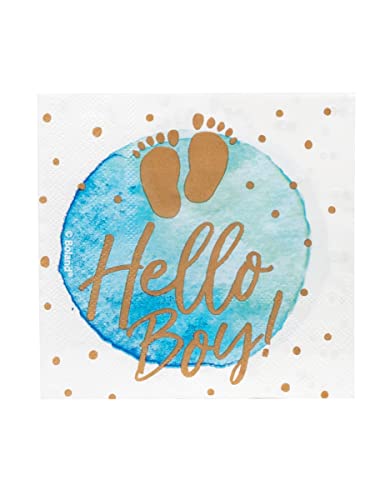 Boland 53249 - Party-Servietten Hello Boy, 20 Stück, 21 x 21 cm, Mundtuch, Tisch-Dekoration, 100 % Papier, Geburtstag, Geburt, Babyparty von Boland