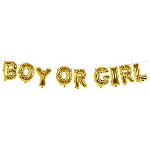 Boland 53255 - Folienballon-Girlande Boy or Girl, Länge 4 Meter, Gold, Geburt, Baby-Party, Hänge-Deko, Dekoration von Boland