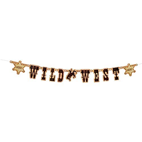 Boland 54353 - Buchstabengirlande Wild West, Länge 110 cm, Sheriff, Wilder Westen, Cowboy, Indianer, Saloon, Wanddekoration, Hängedekoration, Mottoparty, Geburtstag, Karneval von Boland