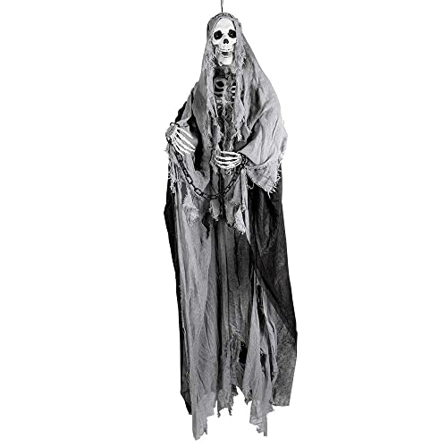 Boland 73036 - Hängendes Skelett mit LED, Größe 180 cm, inkl. Batterien, leuchtende Augen, Dekoration, Hängedekoration, Aufhänger, Halloween, Karneval, Mottoparty von Boland