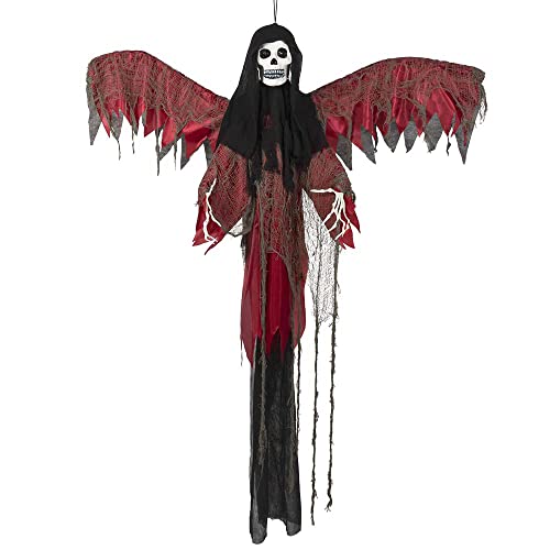 Boland 73039 - Hängender Roter Killer mit LED, Größe 198 cm, inkl. Batterien, leuchtende Augen, Sound und Bewegung, Dekoration, Hängedekoration, Aufhänger, Halloween, Karneval, Mottoparty von Boland