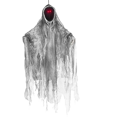 Boland 73096 - Hängender gesichtsloser Geist mit LED, 36 cm, inkl. Batterien, leuchtende Augen, Party Deko, Horror Deko für Halloween von Boland