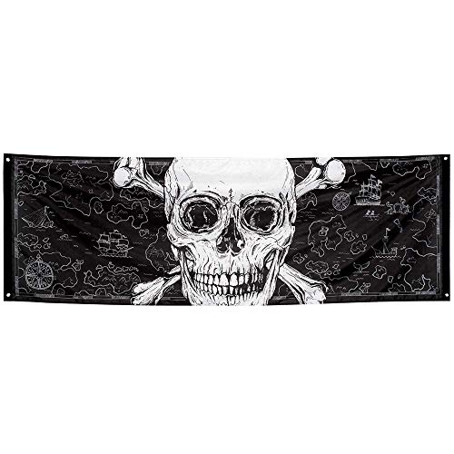 Piraten-Banner in Übergröße Jolly Roger mit Totenschädel schwarz-weiß 220 x 74 cm - Schwarz von Boland