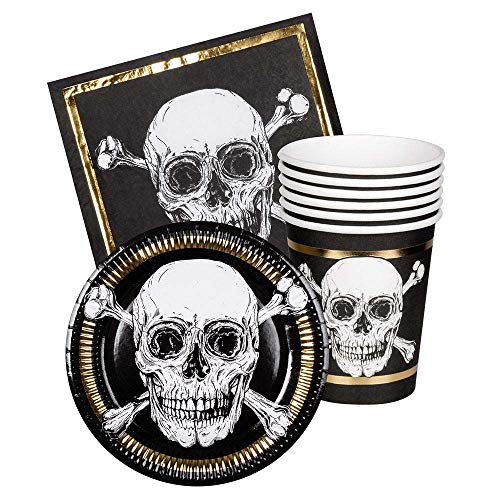 Boland 74114 - Partygeschirr Set Pirat, 6 Teller, 6 Becher, 12 Servietten, Totenkopf, Geburtstag, Einweggeschirr, Pappe, Kindergeburtstag, Mottoparty, Partyzubehör, Halloween Boland 74114 - Partygeschirr Set Pirat, 6 Teller, 6 Becher, 12 Servietten, Totenkopf, Geburtstag, Einweggeschirr, Pappe, Kindergeburtstag, Mottoparty, Partyzubehör, Halloween von Boland