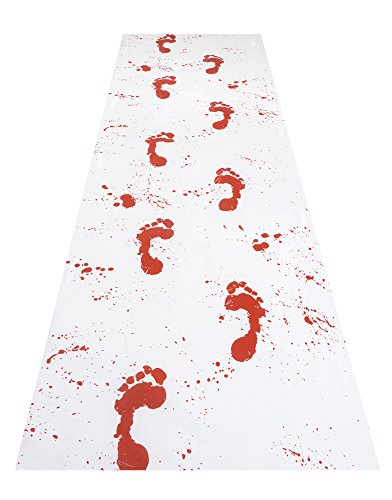 Boland Horror Teppich mit blutigen Füßen Fußabdrücke (450 x 60 cm), Weiß/Rot von Boland