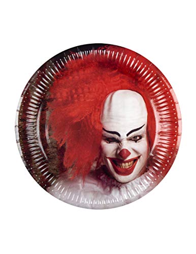 Generique - Killerclown-Pappteller Halloween-Tischzubehör 6 Stück rot-Weiss-schwarz 23cm von Boland