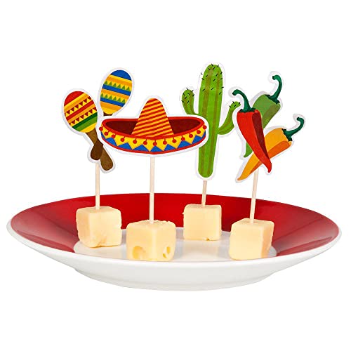 Boland 54412 - Spieße Fiesta Mexiko, 12 Stück, Länge Holzstab 9 cm, Holzspieße für Snacks und Häppchen, Partygeschirr, Geburtstag, Mottoparty, Karneval von Boland