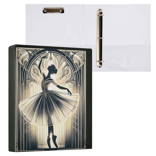3-Ringbuch, Jugendstil, künstlerisches Bild der Ballerina, die im Hintergrund tanzt, 3,8 cm, runder Ringbuch, 200 Blatt, Sichtbinder, A4-Papierbinder-Organizer für Zuhause, Schule, Büro, 1 Packung 3-Ringbuch, Jugendstil, künstlerisches Bild der Ballerina, die im Hintergrund tanzt, 3,8 cm, runder Ringbuch, 200 Blatt, Sichtbinder, A4-Papierbinder-Organizer für Zuhause, Schule, Büro, 1 Packung von Bolaz