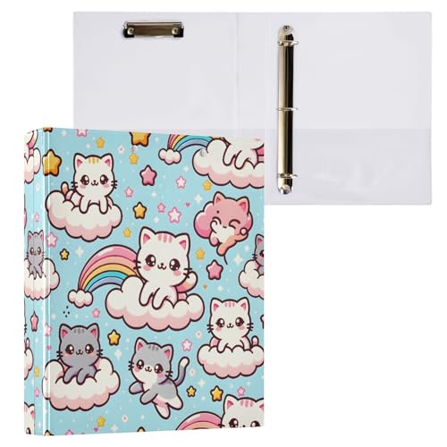 3-Ringbuch, Kawaii, niedliche Katzen im Himmel, 3,8 cm, runder Ringbuch, 200 Blatt, A4-Papierbinder-Organizer für Zuhause, Schule, Büro, 1 Stück 3-Ringbuch, Kawaii, niedliche Katzen im Himmel, 3,8 cm, runder Ringbuch, 200 Blatt, A4-Papierbinder-Organizer für Zuhause, Schule, Büro, 1 Stück von Bolaz