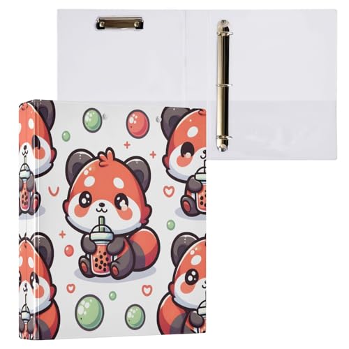 3-Ringbuch, niedlicher roter Panda mit Bubble Tea, 3,8 cm, runder Ringbuch, 200 Blatt, A4-Papierbinder-Organizer für Zuhause, Schule, Büro, 1 Stück von Bolaz