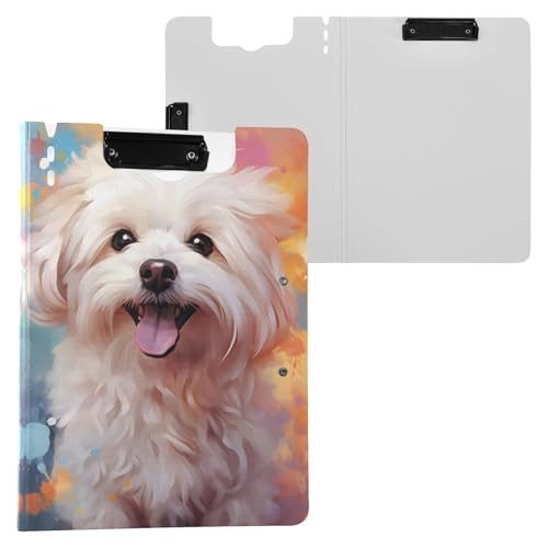 Dog Malteser Faltbares Klemmbrett Ordner Binder Klemmbrett mit doppeltem niedrigem Profil Clip Wasserdicht für Business Büro 360° faltbar von Bolaz
