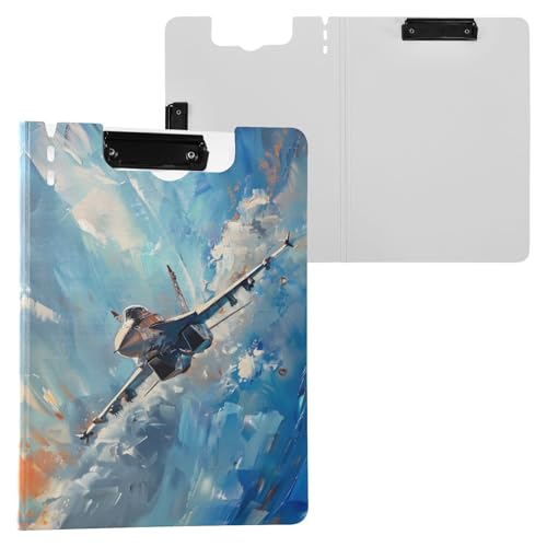 Fighter Jet Painting Faltbares Klemmbrett Ordner Binder Klemmbrett mit Doppel-Low-Profil-Clip Wasserdicht für Business Office 360° Faltbar von Bolaz