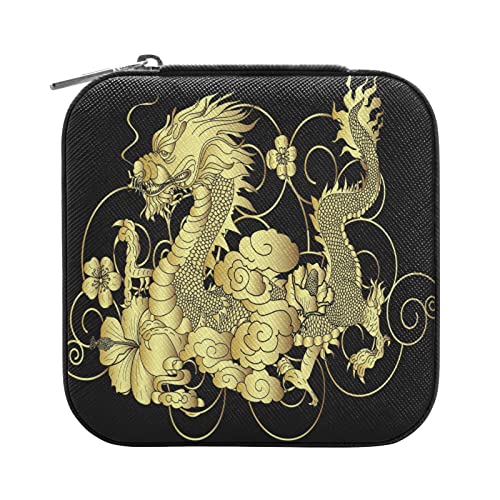Kleine Schmuckschatulle aus Leder, Reise-Schmuckkästchen, Aufbewahrungsbox, goldfarben, japanischer Drache für Ringe, Ohrringe, Halsketten Kleine Schmuckschatulle aus Leder, Reise-Schmuckkästchen, Aufbewahrungsbox, goldfarben, japanischer Drache für Ringe, Ohrringe, Halsketten von Bolaz