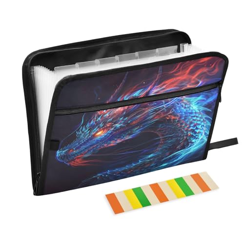 Magischer blauer und roter Drache, Fächermappe, 13 Taschen, Akkordeon-Aktenordner mit Klebeetiketten, Reißverschluss, tragbarer A4-Dokumenten-Organizer für Zuhause, Büro, Schulbedarf Magischer blauer und roter Drache, Fächermappe, 13 Taschen, Akkordeon-Aktenordner mit Klebeetiketten, Reißverschluss, tragbarer A4-Dokumenten-Organizer für Zuhause, Büro, Schulbedarf von Bolaz