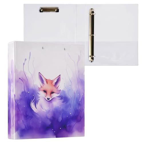 Ringbuch mit 3 Ringen, violett, magischer Fuchs, 3,8 cm, runder Ringbuch, 200 Blatt, A4-Papierbinder-Organizer für Zuhause, Schule, Büro, 1 Stück von Bolaz