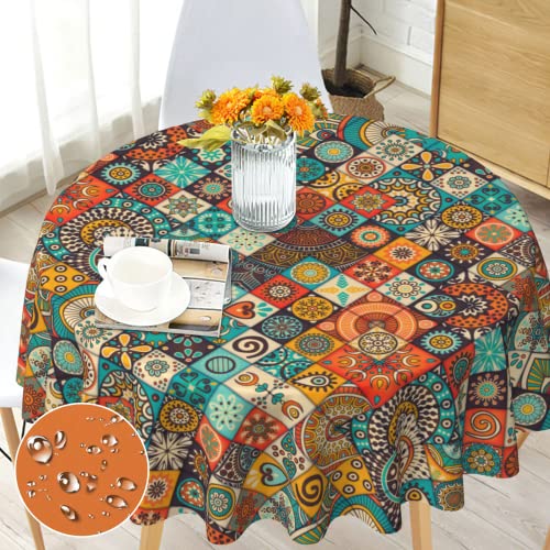 Tischdecke Rund 150 cm Boho landhausstil Tischdecke Wasserdicht Anti-Falten Böhmische Mandala Table Cloth für Küche, Esstisch, Couchtisch, Parteien, Abendessen von Bold And Brash