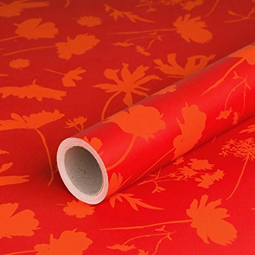 Geschenkpapier Blumen Orange und Rot, Geburtstagpapier, 0,70 x 10 m von Bolis
