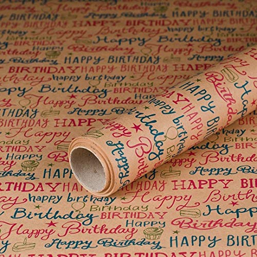 Geschenkpapier Happy Birthday, Geburtstagspapier, Kraftpapier, 0,70 x 10 m von Bolis