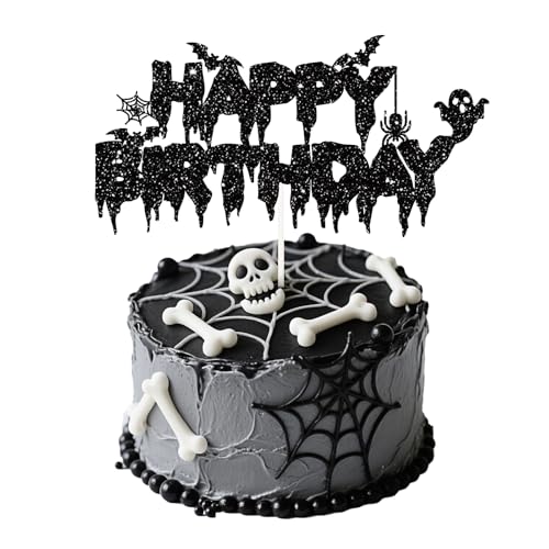 Halloween-Kuchenaufsatz, doppelseitig, schwarzer Glitzer, Geist, Spinne, Fledermaus, Geburtstag, Kuchendekoration für Halloween, Geburtstag, Gothic-Bday-Dekorationen, gruseliger Horror, gruseliges Halloween-Kuchenaufsatz, doppelseitig, schwarzer Glitzer, Geist, Spinne, Fledermaus, Geburtstag, Kuchendekoration für Halloween, Geburtstag, Gothic-Bday-Dekorationen, gruseliger Horror, gruseliges von Boliyoooki