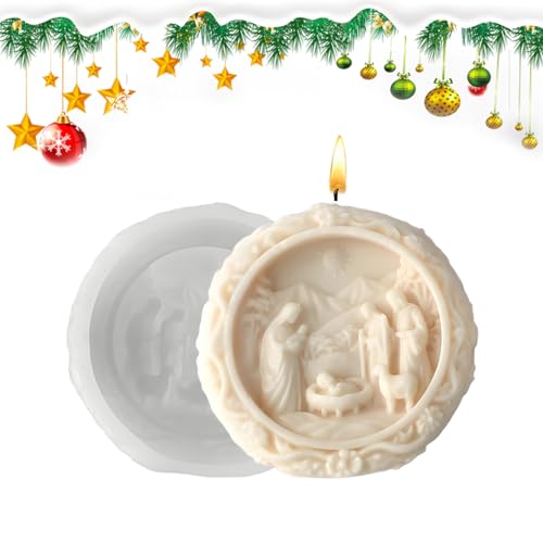 Bollisate Krippen Formen Silikon - Jesus Geburt Kerzenform - 3D Runde Silikon Form Einfache Entformung Weihnachtsform Für Gips Seife Schokolade Fondant Backen Epoxidharz Gips Bastelprojekte von Bollisate