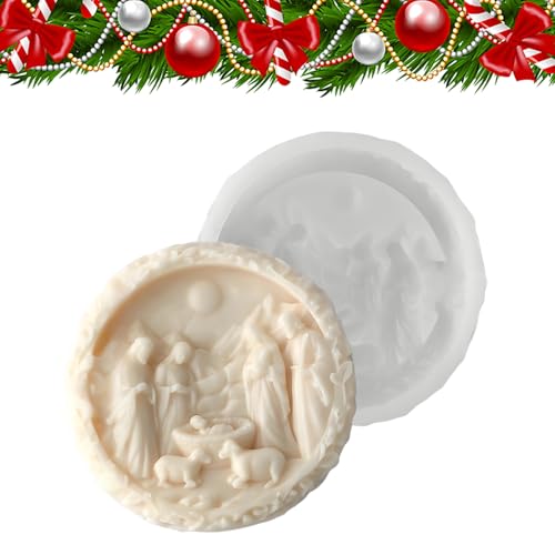 Bollisate Krippenformen Für Epoxidharz,Geburt Jesu Schokoladenformen - Einfache Entformung 3D Runde Silikon Weihnachtsform Für Seife Kerzen Backen Gips Harz Fondant Verzierung Projekte von Bollisate