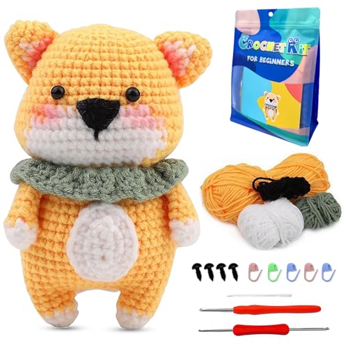 BoloShine Häkelset für Anfänger Erwachsene, Stricken Amigurumi Set mit Wolle und Häkelnadel, Crochet Kit Häkelnadel Bastelset Tiere DIY Schlüsselanhänger, mit Tutorial-Video und Anleitung - Hund von BoloShine