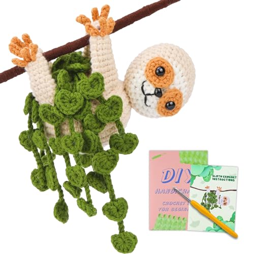 BoloShine Häkelset für Anfänger mit Tutorial-Video und Anleitung, Stricken Amigurumi Set mit Wolle und Häkelnadel, Crochet Kit DIY Schlüsselanhänger Bastelset Tiere - Faultier von BoloShine