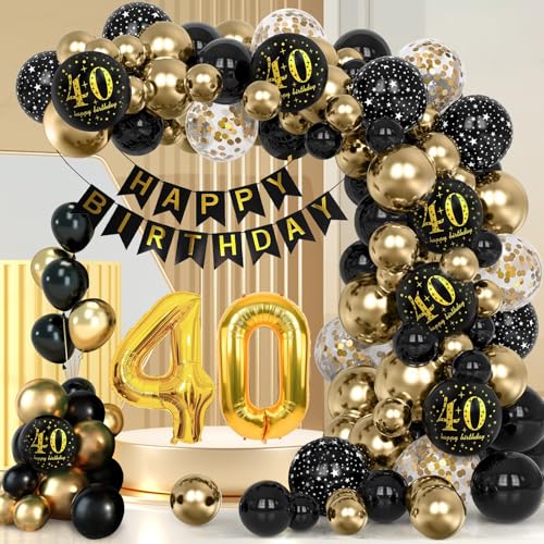 Deko 40 Geburtstag Mann Frau, 40 Geburtstag Schwarz Gold Luftballons Deko Luftballons mit Happy Birthday Banner, Happy Birthday Decorations Set für 40th Geburtstag Jubiläum Party Deko 40 Geburtstag Mann Frau, 40 Geburtstag Schwarz Gold Luftballons Deko Luftballons mit Happy Birthday Banner, Happy Birthday Decorations Set für 40th Geburtstag Jubiläum Party von BoloShine