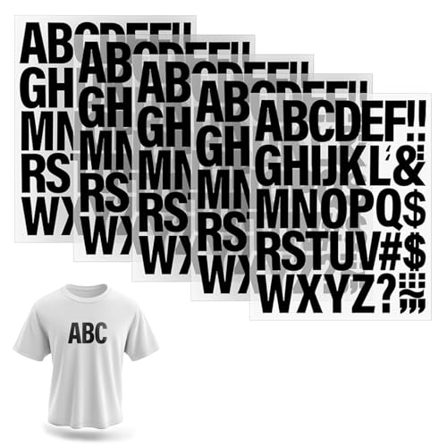 5 Blatt 220 Stück Vinyl Buchstaben und Zahlen zum Aufbügeln für Kleidung, zum Aufbügeln auf Wärmetransfers für T-Shirt, Jersey-Hüte, Drucken DIY (schwarz) von Bolosa