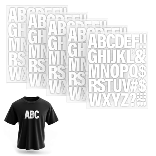 5 Blatt 220 Stück Vinyl Buchstaben und Zahlen zum Aufbügeln für Kleidung, zum Aufbügeln auf Wärmetransfers für T-Shirt, Jersey-Hüte, Drucken DIY (weiß) von Bolosa
