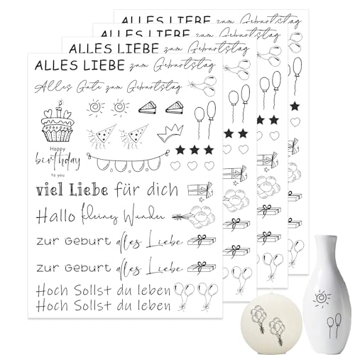 Bolosa® 4 Stück Kerzentattoos, Kerzentattoos Geburtstag, Wasserschiebefolie, Alles Gute Zum Geburtstag, Kerzen Geburtstag, Sticker Geburtstag, Kerzentattoo, Kerzen Tattoo, A5 19x19cm, Geburtstage F von Bolosa
