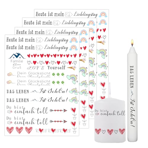 Bolosa®4 Stück Kerzentattoos, Positive Energie Sprüche, Wasserschiebefolie, Kerzen mit Spruch,Kerzen Tattoo,Kerzenfolie, Rub on Sticker, A519x14cm (Sprichwörter 2) von Bolosa