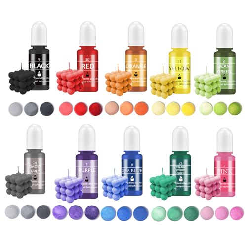 Bolosa Kerzenfarbe, Kerzenwachs Farbe, 10 Farben Wachs Kerzen Farbe, Farbe für Kerzenwachs, Hochkonzentrat Flüssiger Kerzen Farbe für Kerzenwachs, Sojawachs, Paraffinwachs, Gelwachs - je 10 ml Bolosa Kerzenfarbe, Kerzenwachs Farbe, 10 Farben Wachs Kerzen Farbe, Farbe für Kerzenwachs, Hochkonzentrat Flüssiger Kerzen Farbe für Kerzenwachs, Sojawachs, Paraffinwachs, Gelwachs - je 10 ml von Bolosa