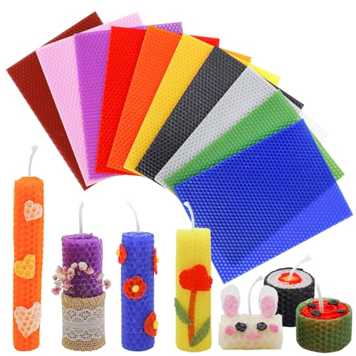 Bolosa 10 Bienenwachsplatten, Wachsplatten für Kerzen, Taufkerze Selber machen set, Kerzen Selber Machen Set, Wachsplatten zum Kerzen Verzieren, Kerzen Bemalen Set, für Erwachsene und Kinder(20x15cm von Bolosa