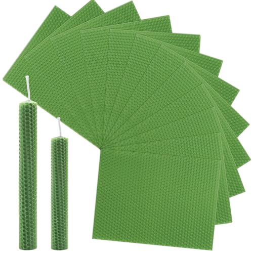 Bolosa 12 Bienenwachsplatten, Wachsplatten für Kerzen, Taufkerze Selber machen set, Wachsplatten zum Kerzen Verzieren, Kerzen Bemalen Set Grün, für Erwachsene und Kinder(20x15cm) von Bolosa