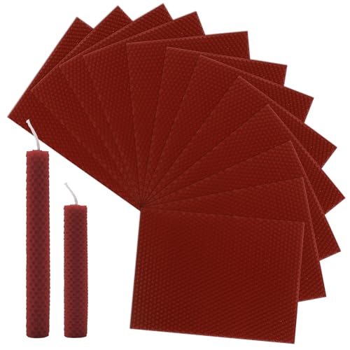 Bolosa 12 Bienenwachsplatten, Wachsplatten für Kerzen, Taufkerze Selber machen set, Wachsplatten zum Kerzen Verzieren, Kerzen Bemalen Set Weinrot, für Erwachsene und Kinder(20x15cm) von Bolosa