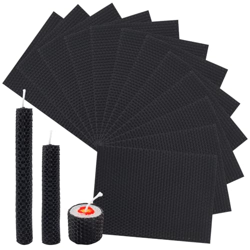 Bolosa 12 Bienenwachsplatten, Wachsplatten für Kerzen, Taufkerze Selber machen set, Wachsplatten zum Kerzen Verzieren, Kerzen Bemalen Set 20x15cm, für Erwachsene und Kinder(Schwarz) von Bolosa