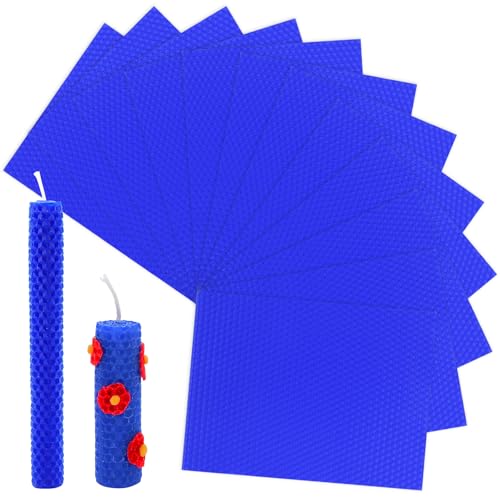 Bolosa 12 Bienenwachsplatten, Wachsplatten für Kerzen, Taufkerze Selber machen set, Wachsplatten zum Kerzen Verzieren, Kerzen Bemalen Set Blau, für Erwachsene und Kinder(20x15cm) von Bolosa
