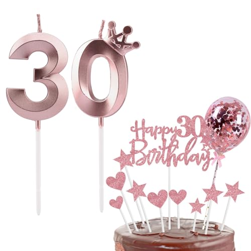 Bolosa 30 Geburtstag Deko, Geburtstagskerzen Zahlen 30, 30 Geburtstag, Tortendeko 30 Geburtstag Mann Frau, Kerzen Geburtstag für 30 Geburtstag Party Dekoration(Roségold 30) von Bolosa
