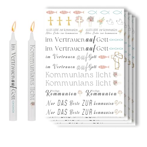 Bolosa 4 Stück Kerzentattoos, Kommunion Kerze, Kerzentattoos Konfirmation, wassertransferdruck folie, Kerzentattoos kommunion, Wasserschiebefolie Kerzen,Kerzen Tattoo Taufe (Kommunion 1) von Bolosa