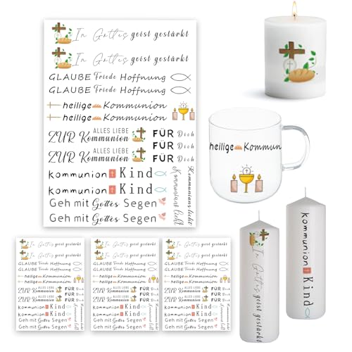 Bolosa 4 Stück Kerzentattoos, Wassertransferdruck, Kommunion, Wachsplatten Dekorieren, Multicolor, Kerzenaufkleber von Bolosa