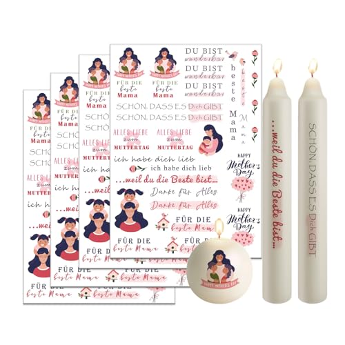 Bolosa 4 Stück Kerzentattoos 19x14cm, Kerzenaufkleber Muttertag, Kerzensticker für Muttertag, Folie für Kerzen, DIY Kerzengeschenke (Muttertag c) von Bolosa