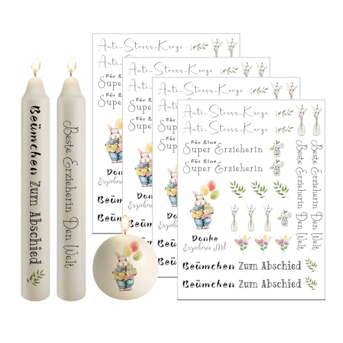 Bolosa 4 Stück Kerzentattoos Erzieherin, Erzieherin Geschenk, Wasserschiebefolie Danke Erzieherin Abschied, Erzieherin Rub on Sticker, 19x14cm Kerzentattoo Abschiedsgeschenk Erzieherin(Danke 3) von Bolosa