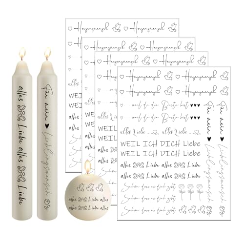 Bolosa 4 Stück Kerzentattoos Favorit, Rub on Sticker Favorit, Kerzenfolie Favorit, Kerzen Tattoo Favorit, Wasserschiebefolie Favorit, Kerzen Tattoo Favorit, 19x14cm Kerzen Folie Favorit(Favorit E) von Bolosa