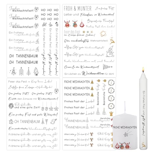 Bolosa 4 Stück Kerzentattoos Weihnachten, Kerzen Tattoo, Wasserschiebefolie, Weihnachten Deko von Bolosa