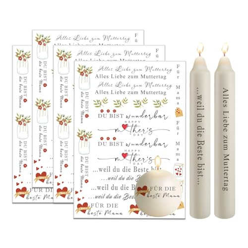 Bolosa 4 Stück Kerzentattoos 19x14cm, Kerzenaufkleber Muttertag, Kerzen Tattoo für Muttertag, Kerzentattoos Sprüche, DIY Kerzengeschenke (Muttertag a) von Bolosa