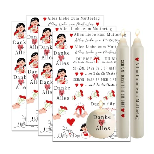 Bolosa 4 Stück Kerzentattoos 19x14cm, Rub On Sticker Muttertag, Kerzen Dekorieren für Muttertag, Kerzentattoos SprüChe Muttertag, DIY Kerzen Tattoofolie (Muttertag g) von Bolosa