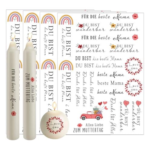 Bolosa 4 Stück Kerzentattoos 19x14cm, Sticker Muttertag, Kerzenaufkleber für Muttertag, Geschenke für Mutti, DIY Urlaubsgeschenke, Überraschung für Mama (Muttertag C) von Bolosa