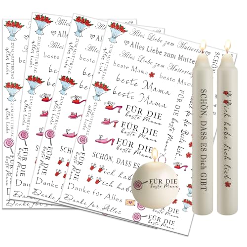 Bolosa 4 Stücke Kerzentattoos 19x14cm, Wasserschiebefolie Muttertag, Kerzen Tattoo für Muttertag, Eine Mutter geben, DIY Kerzengeschenke (Muttertag A), TZ-01 von Bolosa
