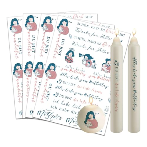Bolosa 4 Stück Kerzentattoos 19x14cm, Tattoos für Muttertag, Rub on Sticker, Eine Mutter Geben, DIY Kerzengeschenke, Sprüche (Muttertag D) von Bolosa